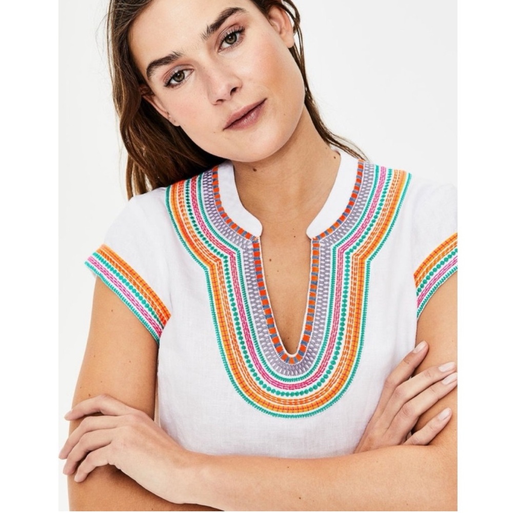 Boden White Tunic with Multicolor Embroidery